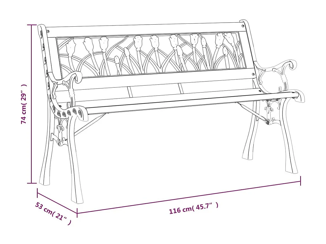 Panca da Giardino 116 cm in Legno Massello di Abete e Acciaio
