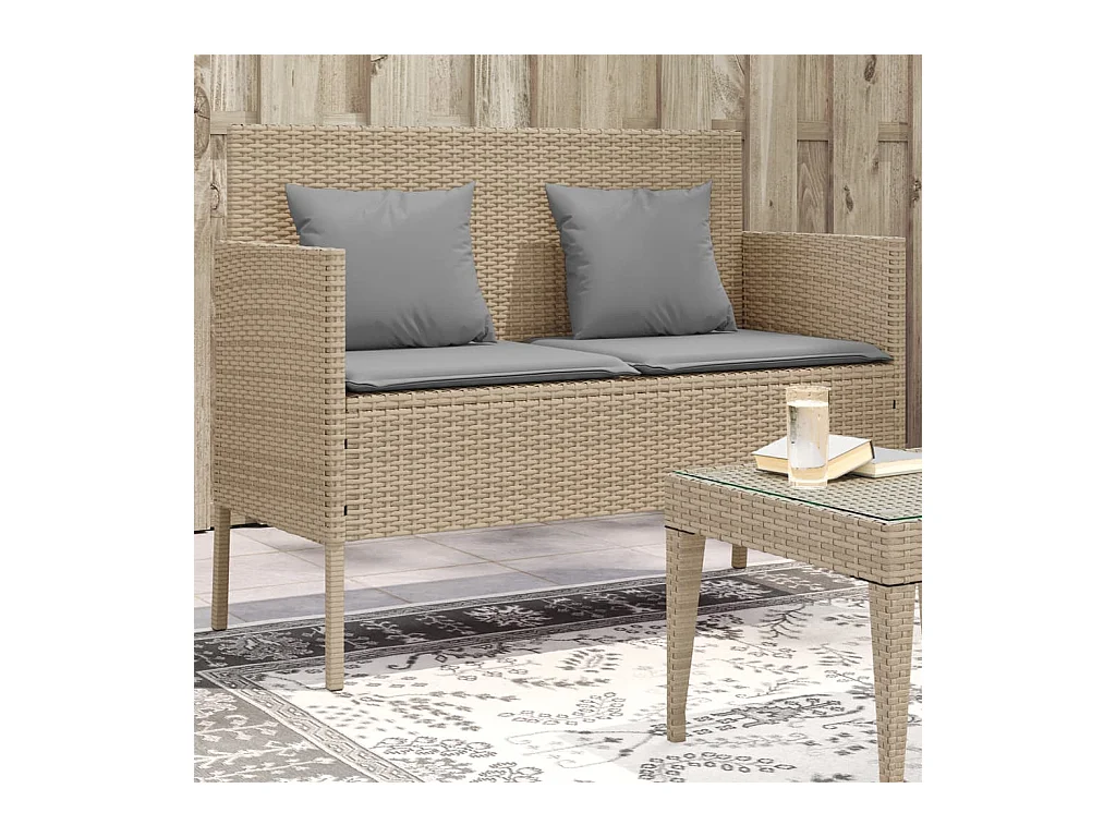 Tuinbank met kussens poly rattan beige