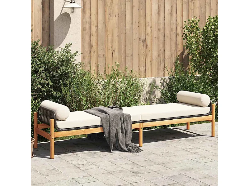 Gartenbank mit Kissen Schwarz Poly Rattan Akazie