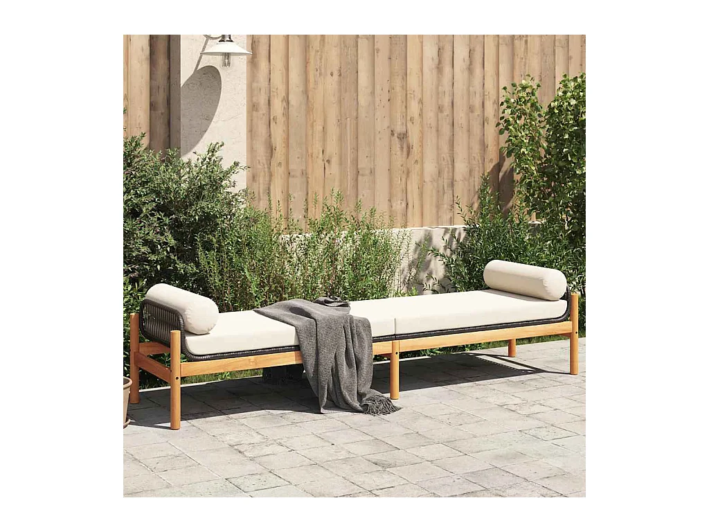Banc de jardin avec coussin noir résine tressée acacia