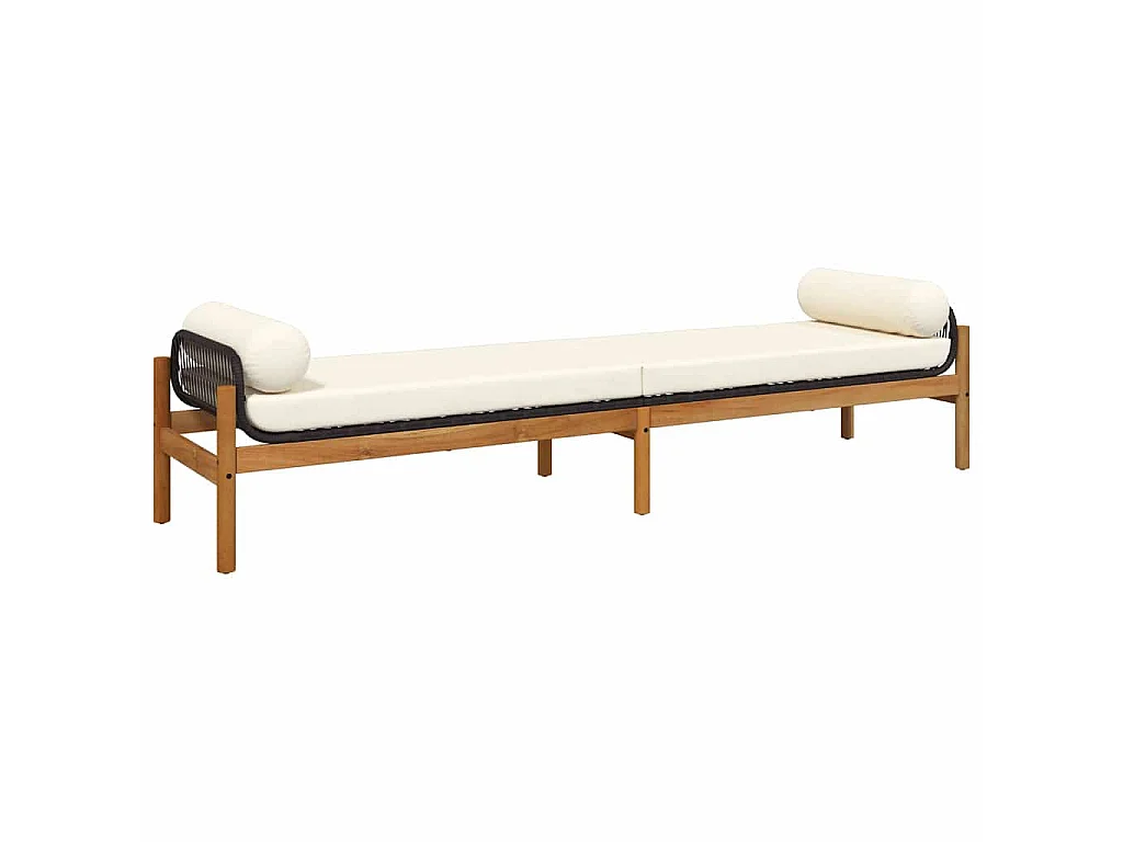 Banc de jardin avec coussin noir résine tressée acacia
