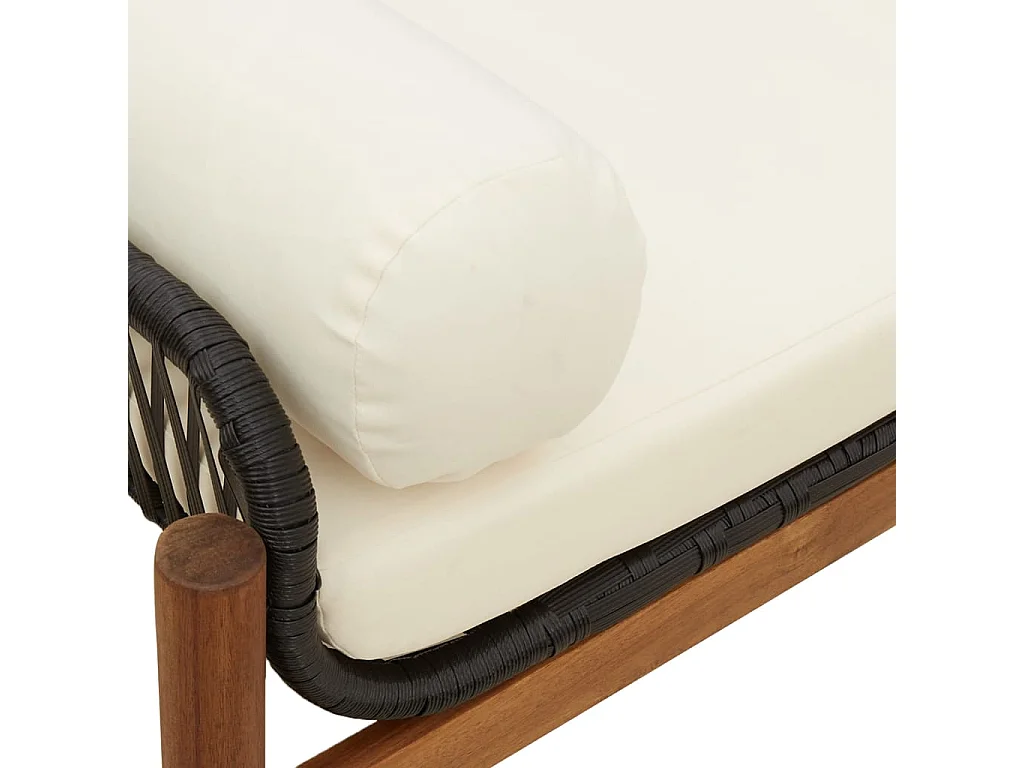 Banc de jardin avec coussin noir résine tressée acacia