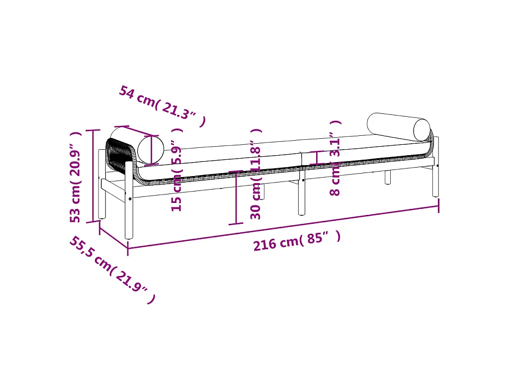 Banc de jardin avec coussin noir résine tressée acacia