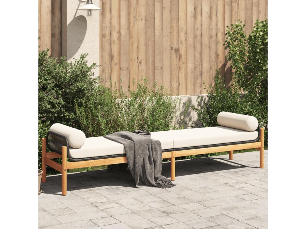 Tuinbank met kussen poly rattan acacia zwart