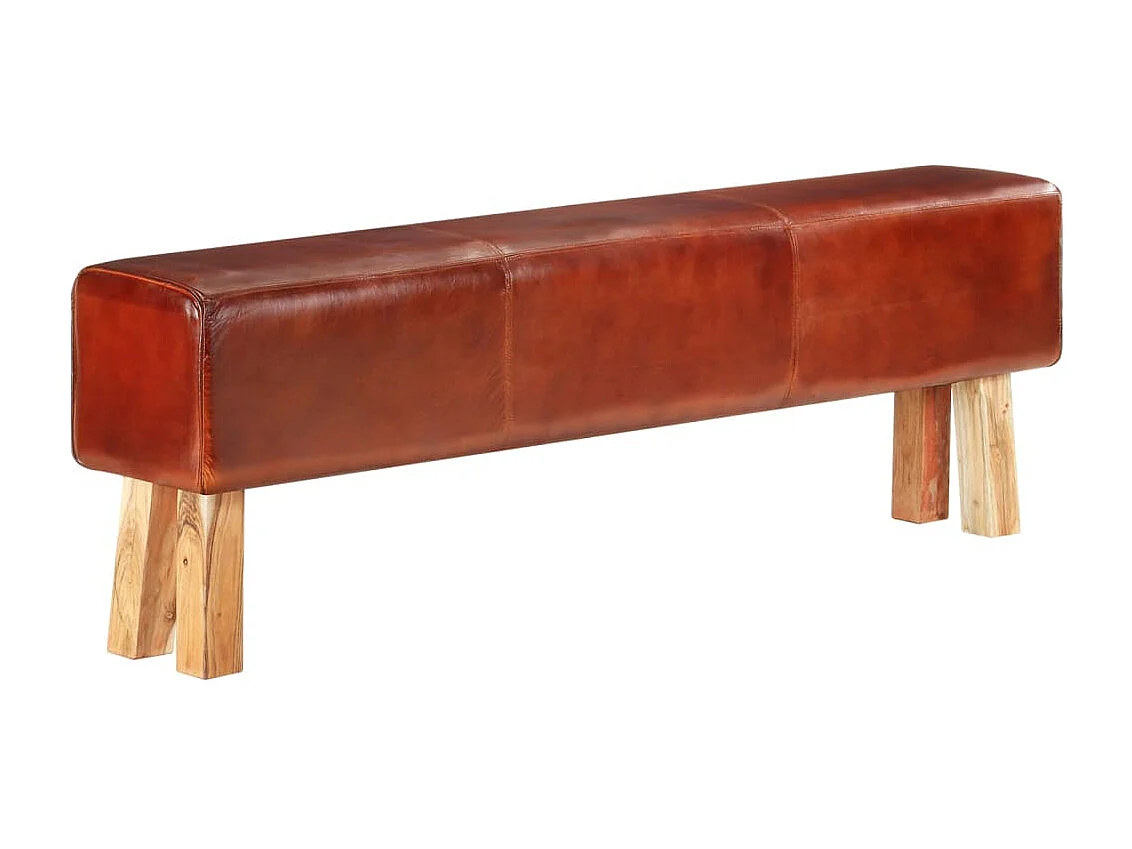 Banc saut de cheval 160 cm Marron Cuir véritable et bois acacia