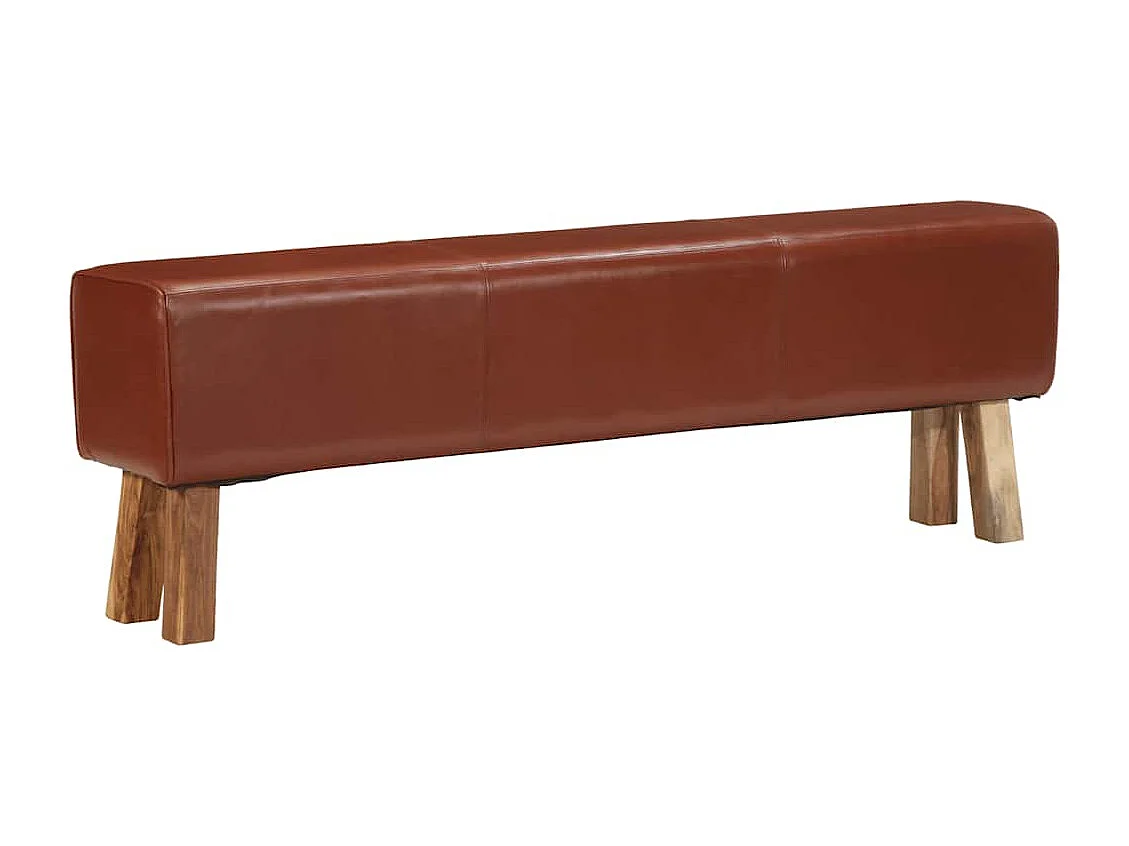 Banc saut de cheval 160 cm Marron Cuir véritable et bois acacia
