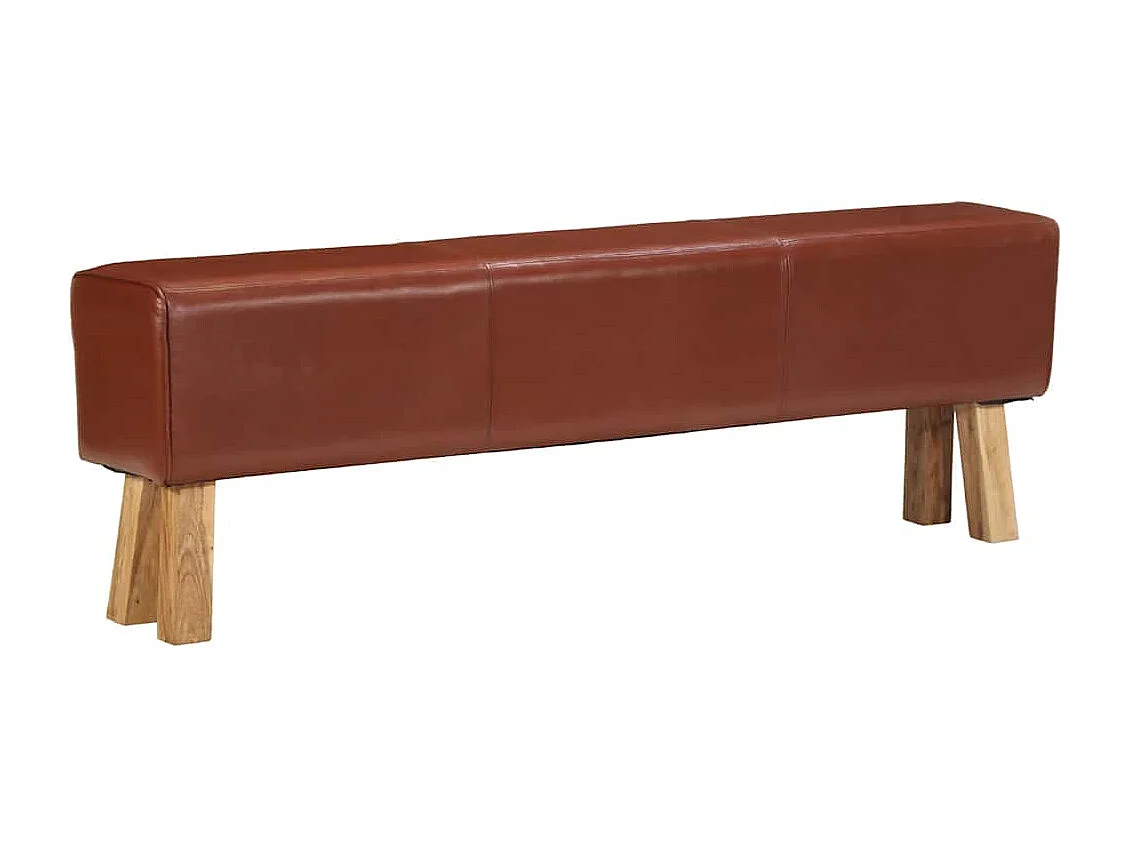 Banc saut de cheval 160 cm Marron Cuir véritable et bois acacia
