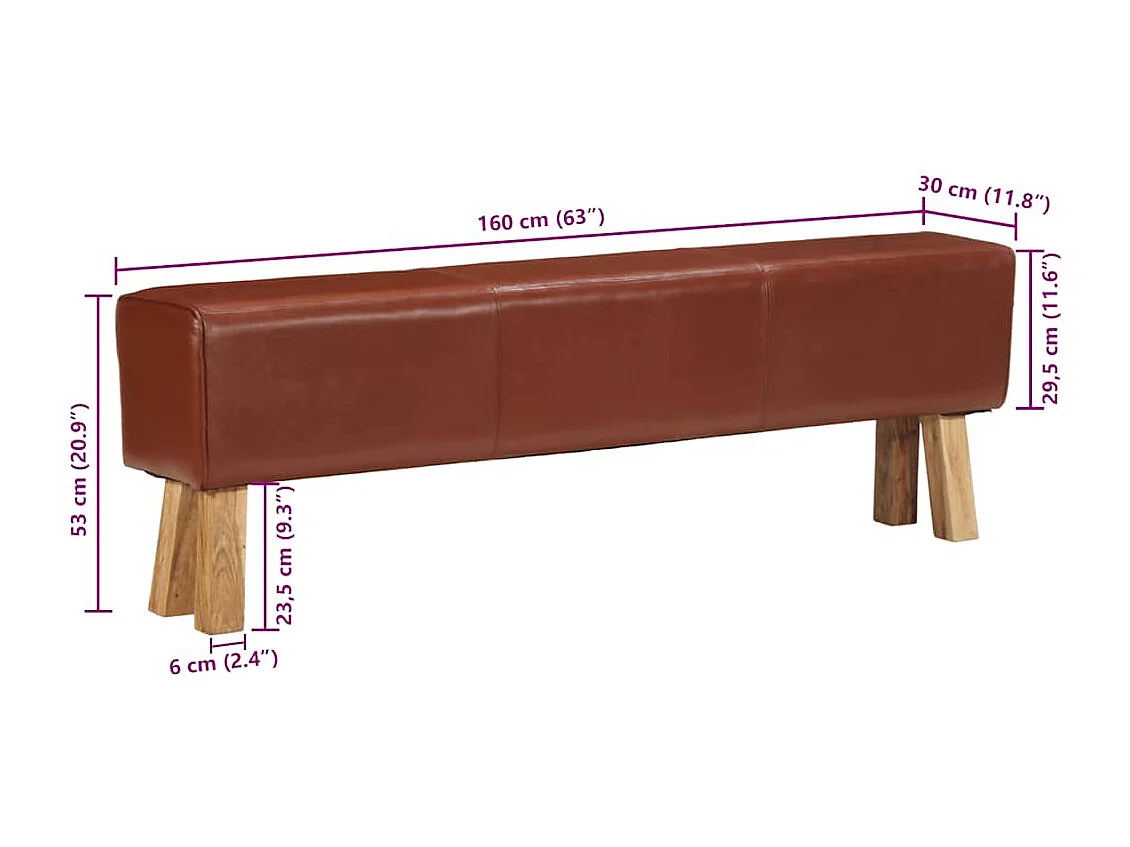 Banc saut de cheval 160 cm Marron Cuir véritable et bois acacia