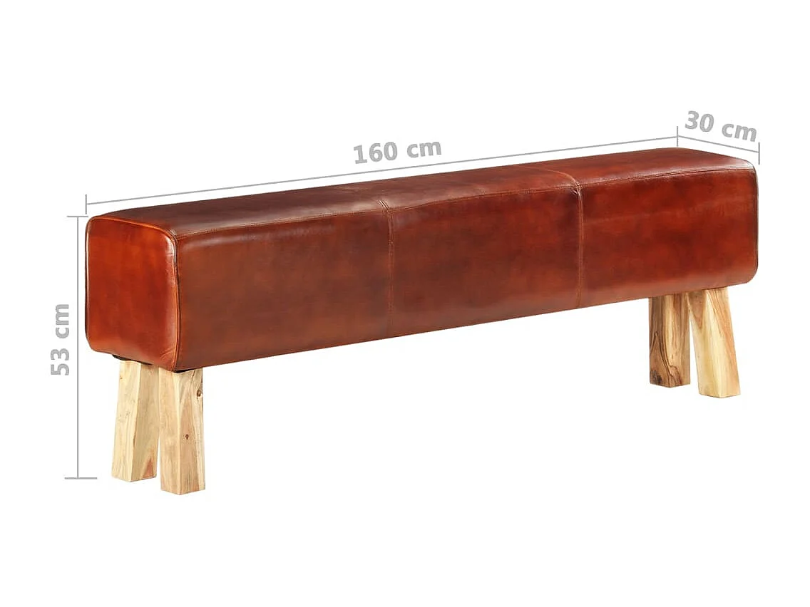 Banc saut de cheval 160 cm Marron Cuir véritable et bois acacia