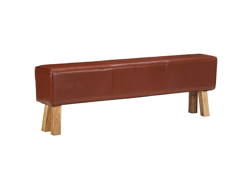 Bank Turnbock-Design 160cm Braun Echtleder Massivholz Akazie