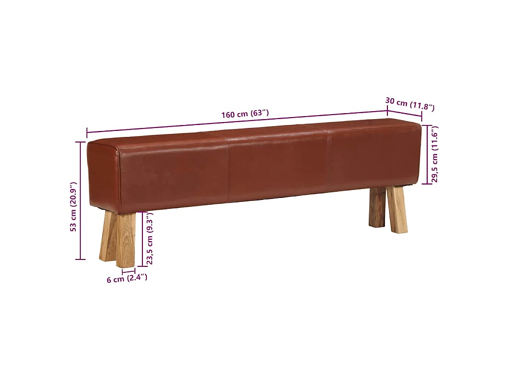 Bank Turnbock-Design 160cm Braun Echtleder Massivholz Akazie
