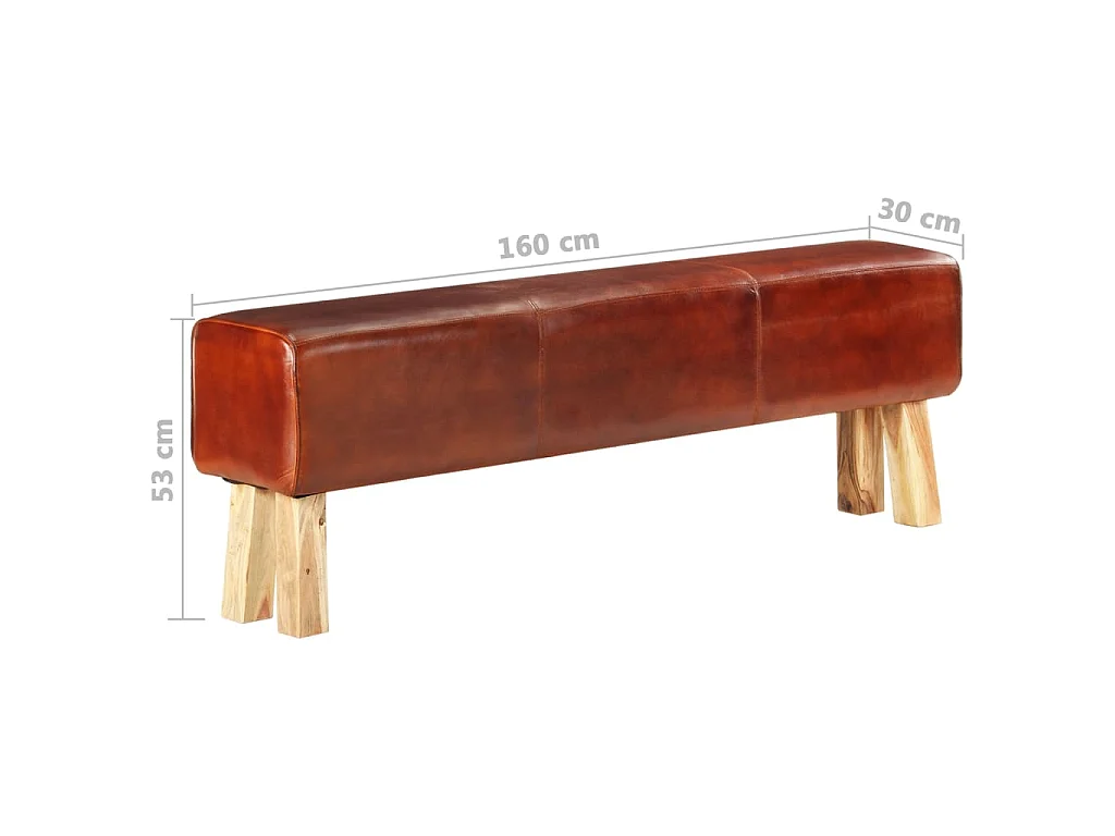 Bank Turnbock-Design 160cm Braun Echtleder Massivholz Akazie