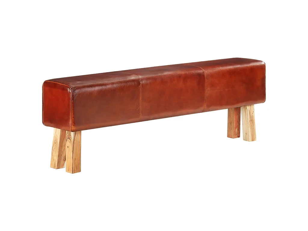 Bank Turnbock-Design 160cm Braun Echtleder Massivholz Akazie