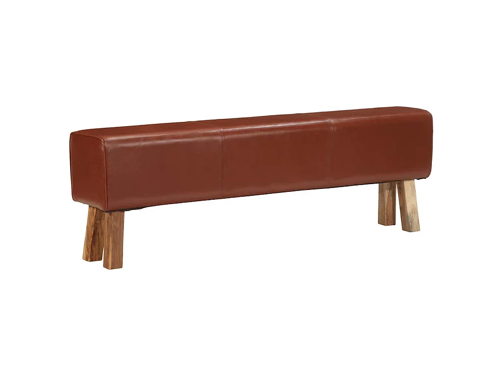 Bank Turnbock-Design 160cm Braun Echtleder Massivholz Akazie