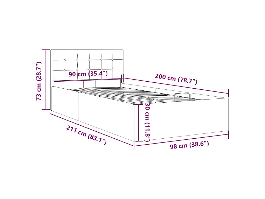 Bedframe met hydraulische opslag stof donkergrijs 90x200 cm