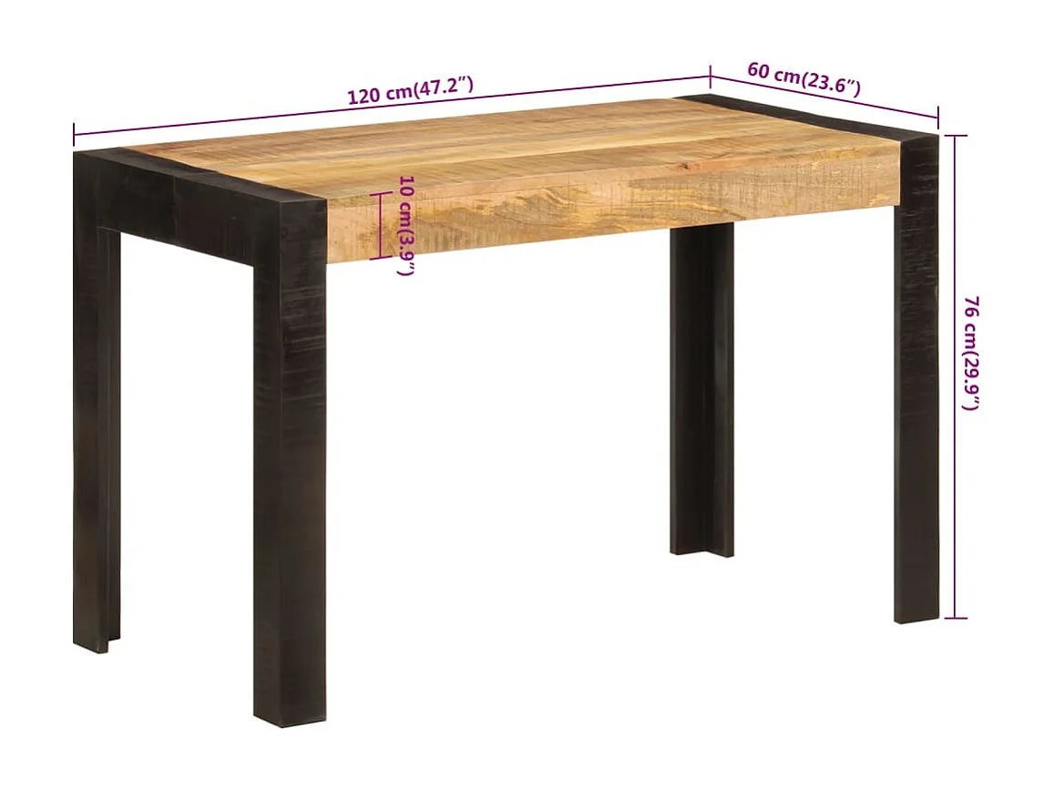 Mesa de comedor madera maciza de mango 120x60x76 cm