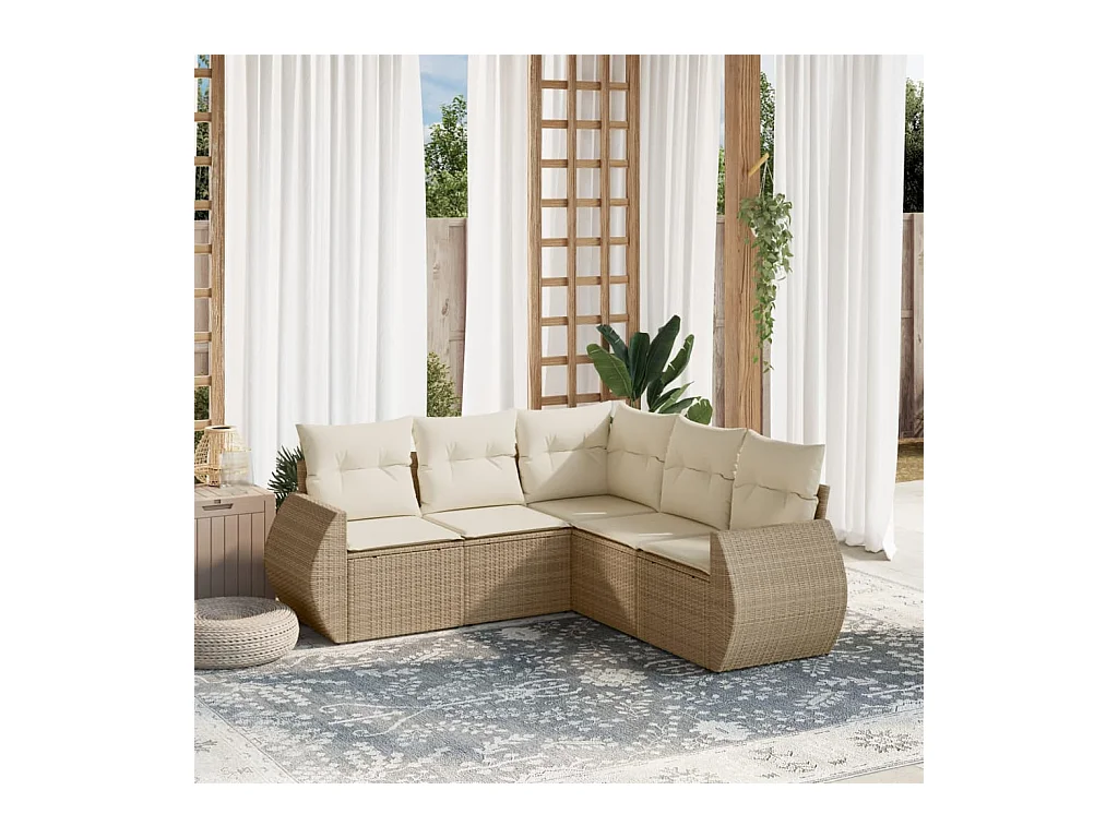 5-delige Loungeset met kussens poly rattan beige