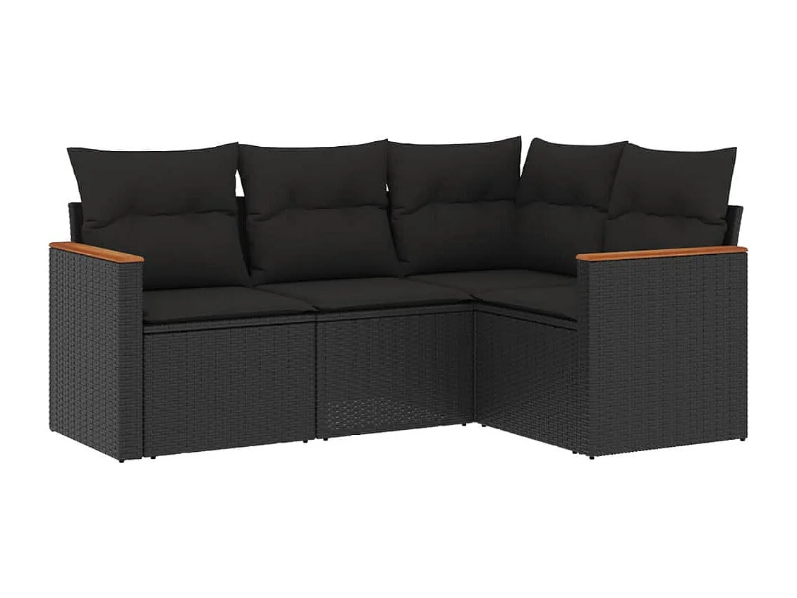 4-tlg. Garten-Sofagarnitur mit Kissen Schwarz Poly Rattan