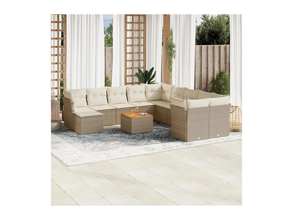 12-delige Loungeset met kussens poly rattan beige