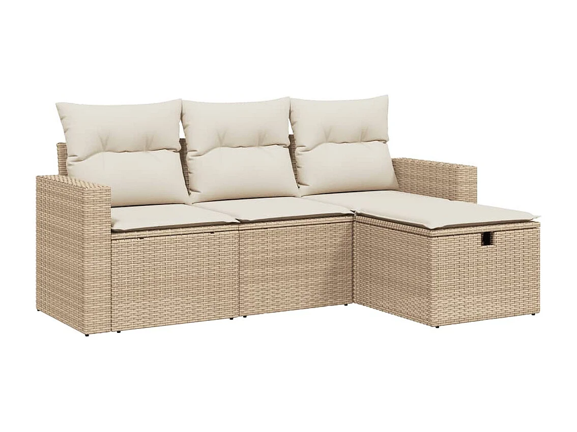 Salon de jardin avec coussins 4 pcs beige résine tressée