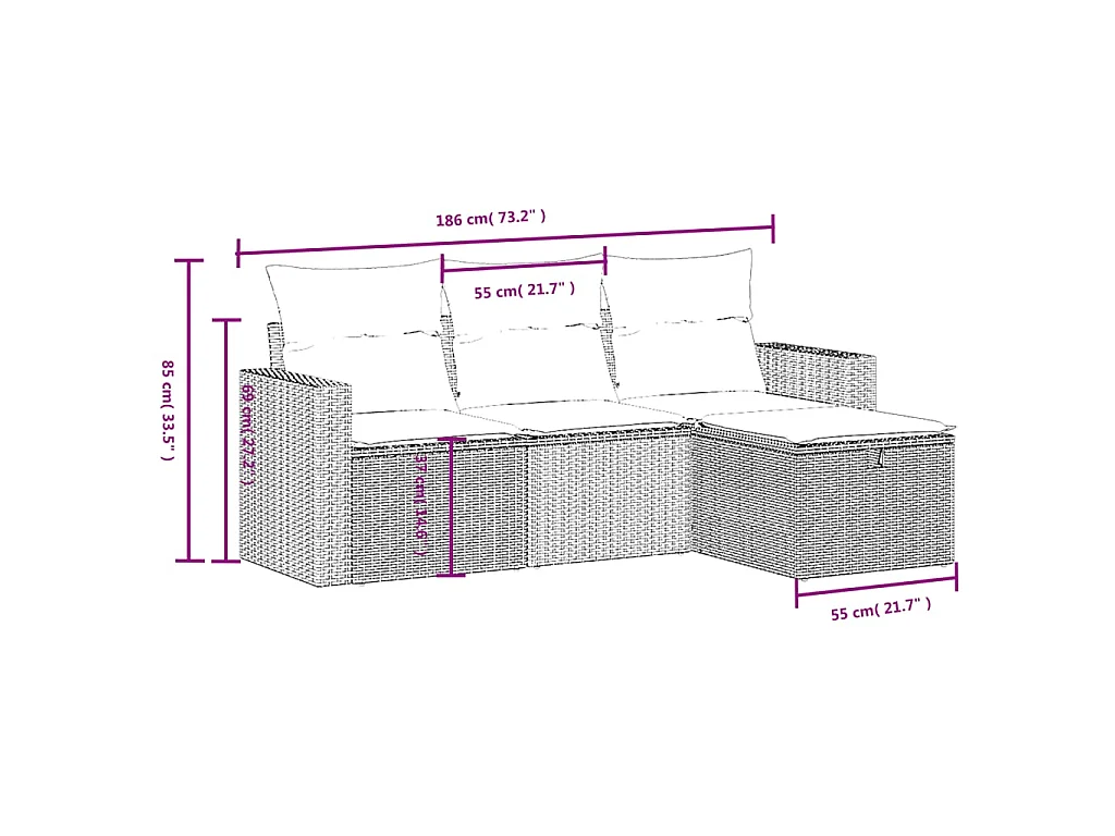 4-delige Loungeset met kussens poly rattan beige