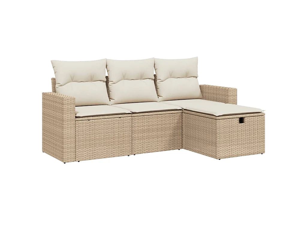 4-delige Loungeset met kussens poly rattan beige