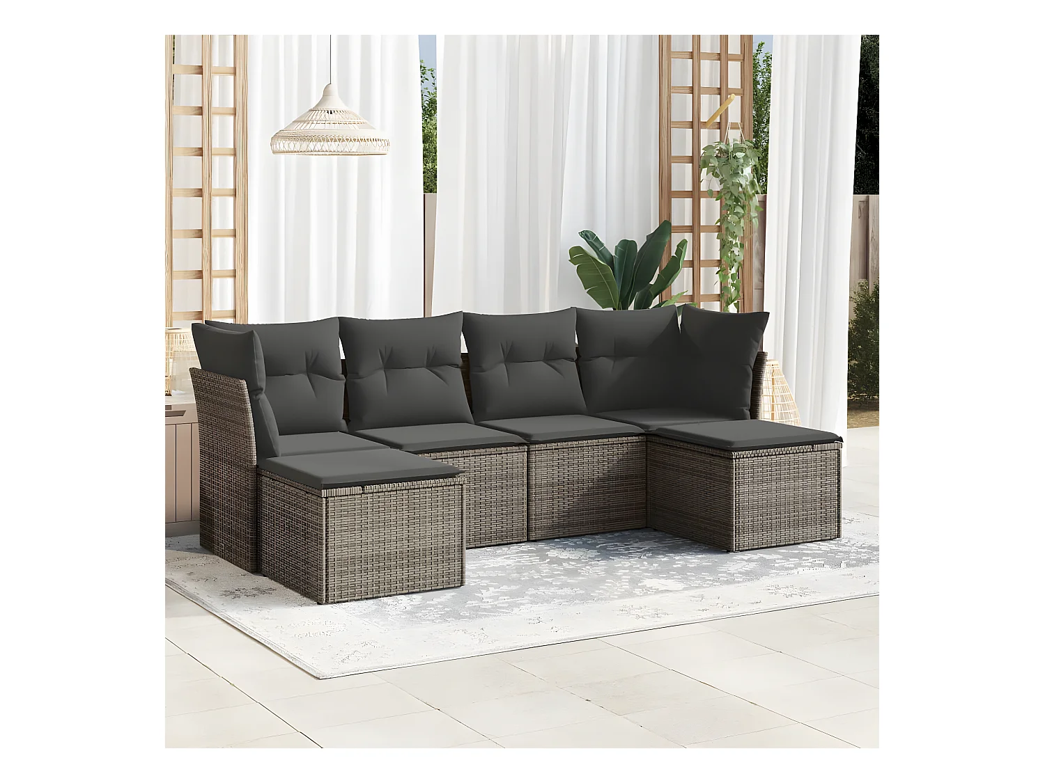 Set Divano da Giardino 6 pz con Cuscini Grigio in Polyrattan
