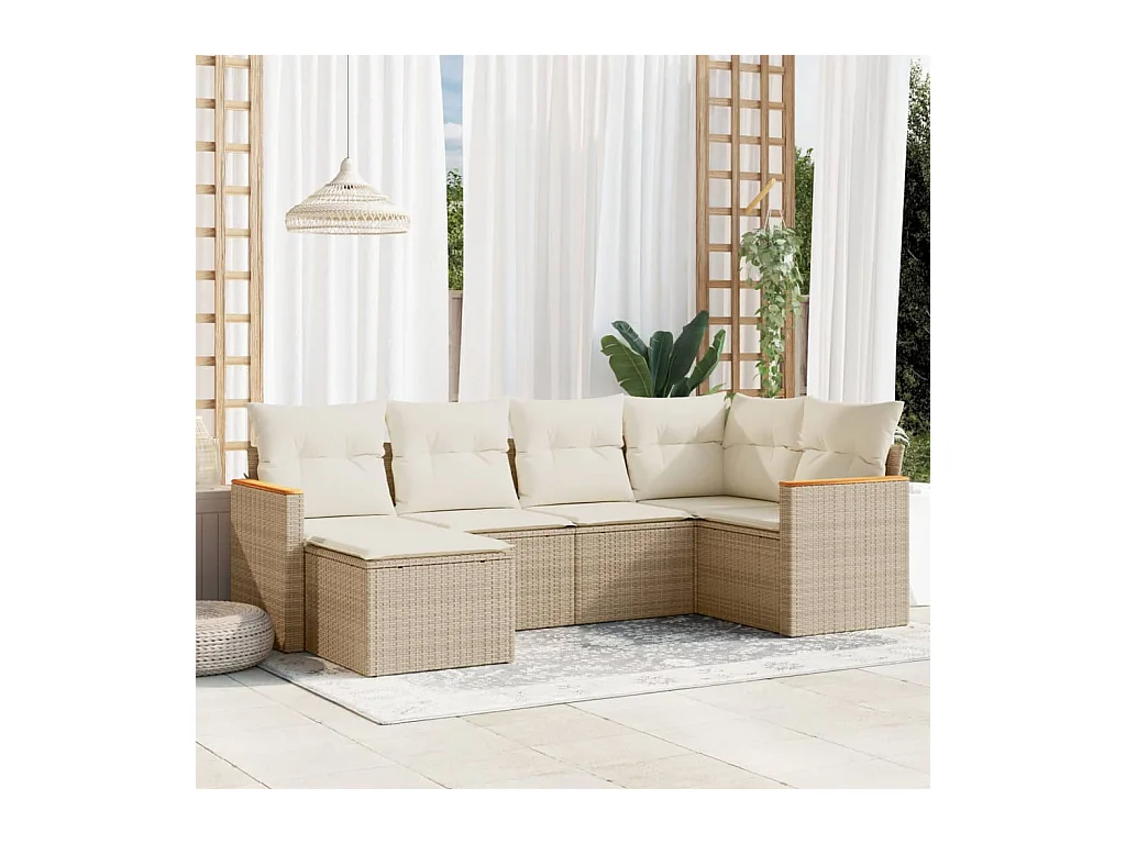 Salon de jardin avec coussins 6 pcs beige résine tressée