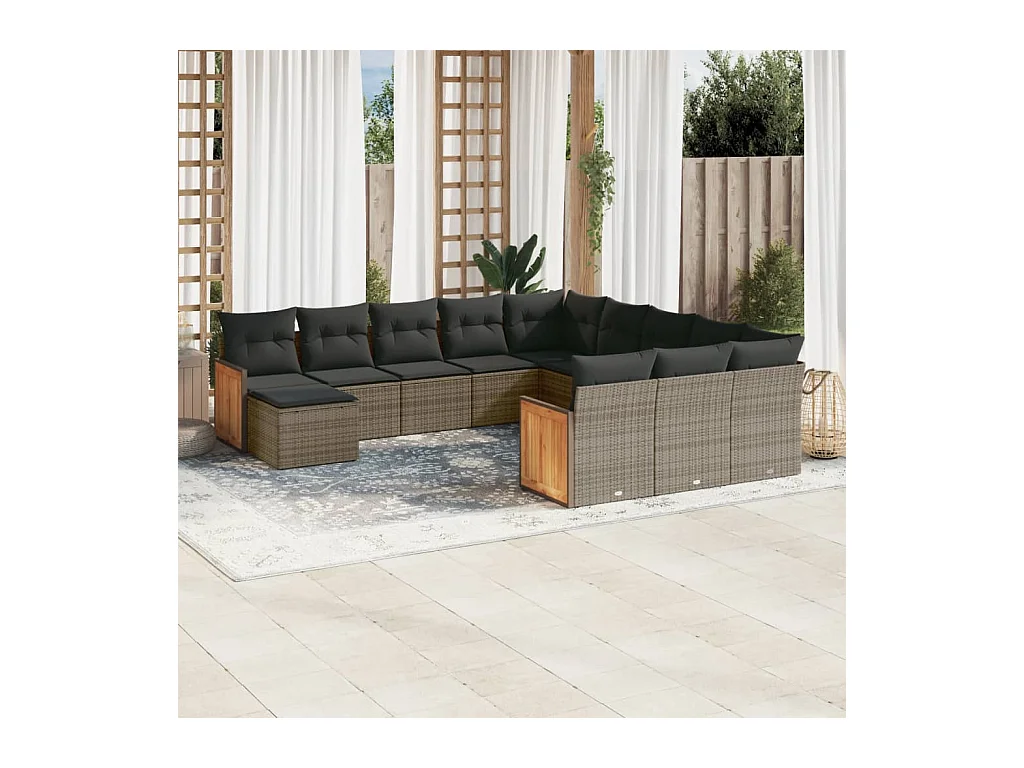 Salon de jardin avec coussins 12 pcs gris résine tressée