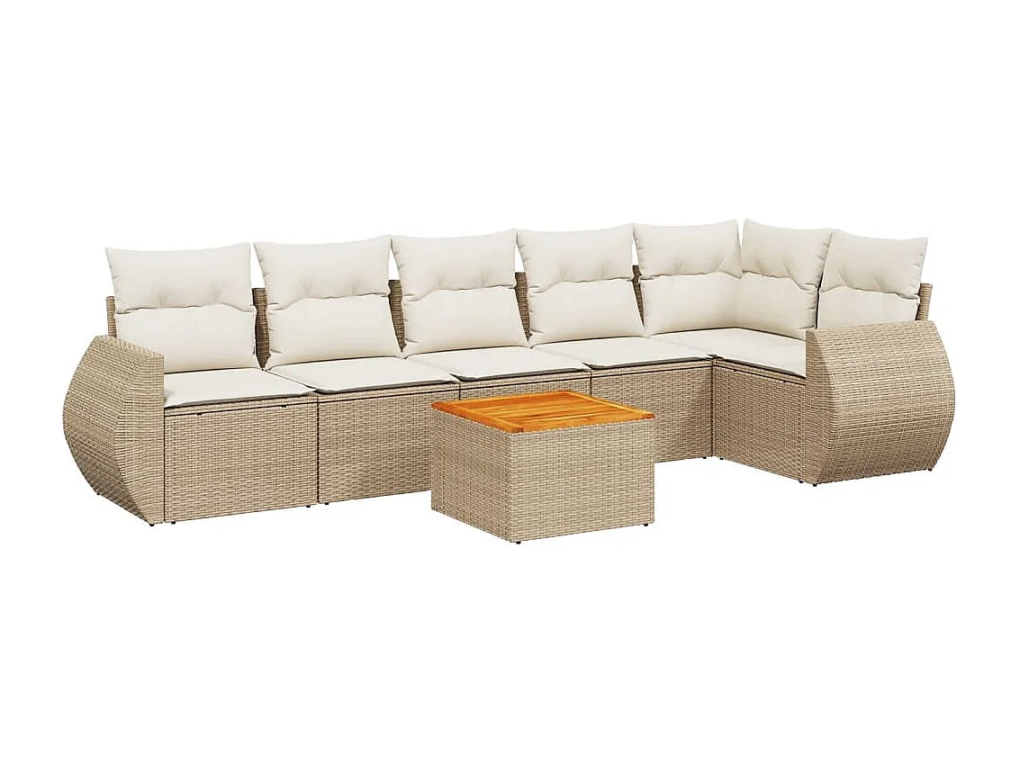 Salon de jardin avec coussins 7 pcs beige résine tressée