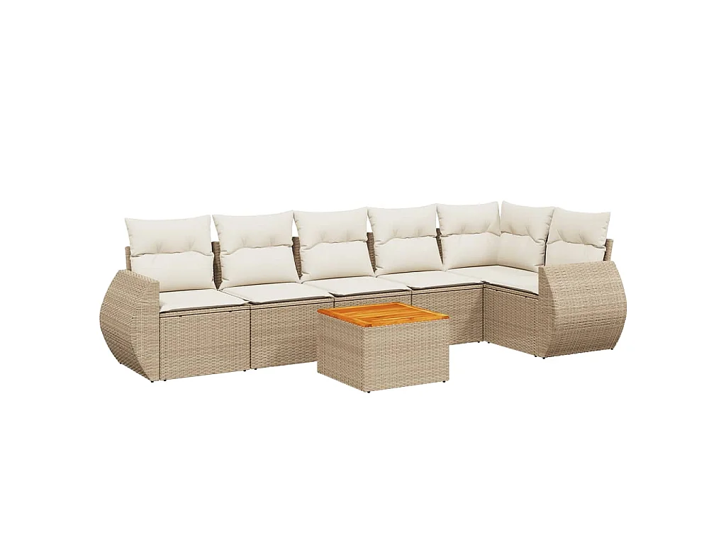 7-delige Loungeset met kussens poly rattan beige