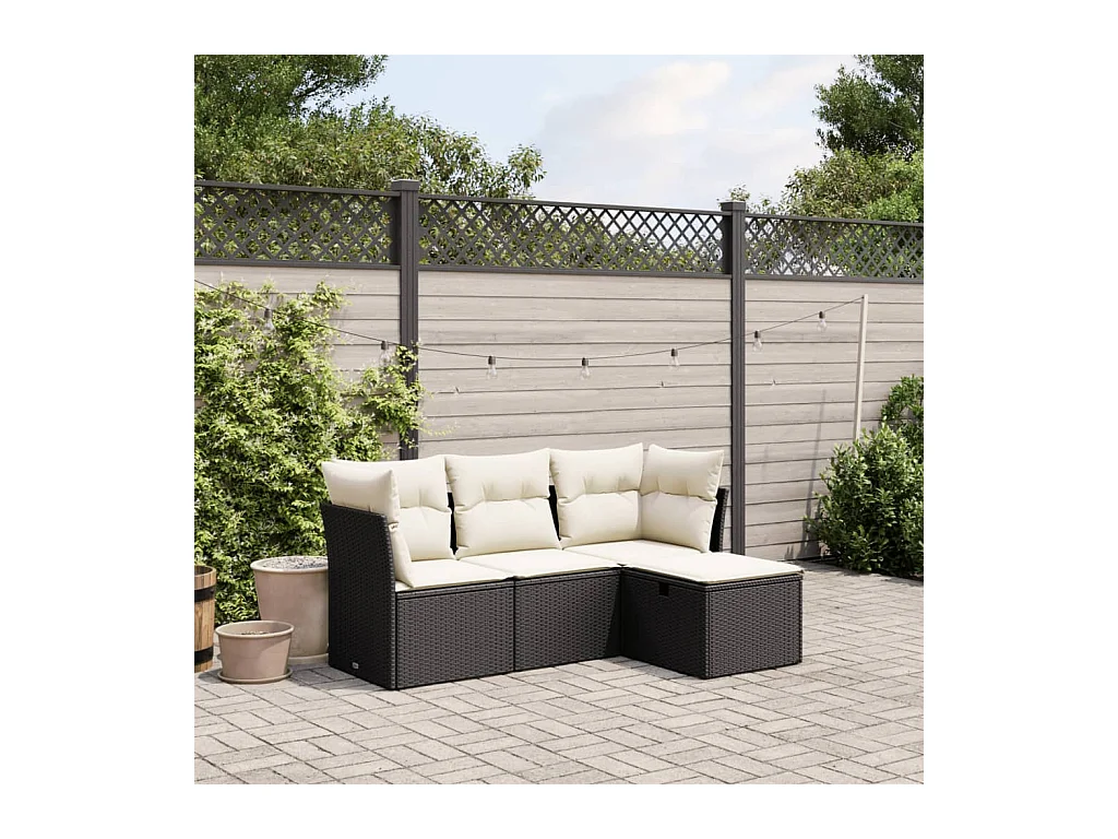 Set Divani da Giardino 4 pz con Cuscini Nero in Polyrattan