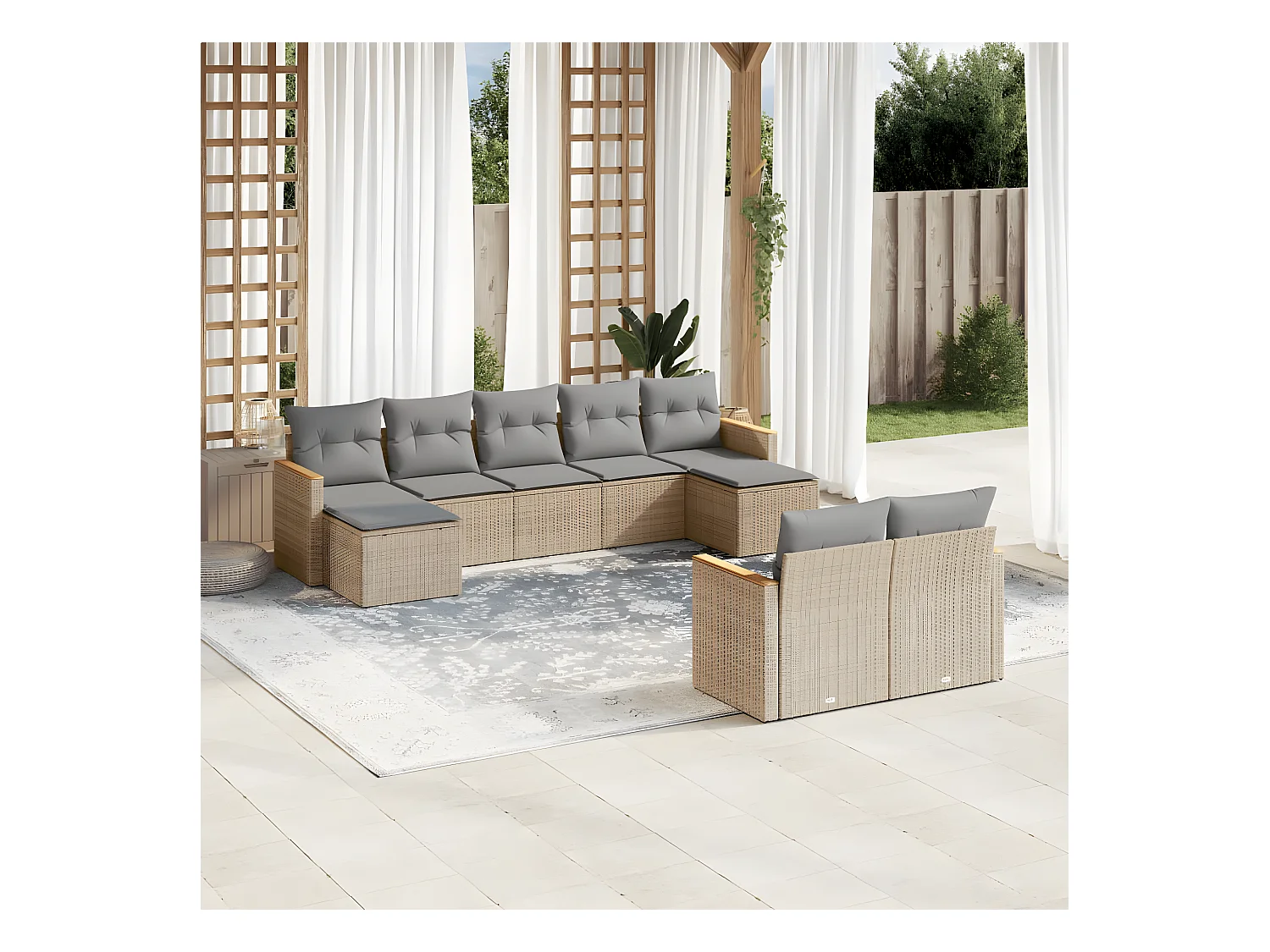 Salon de jardin avec coussins 9 pcs beige résine tressée