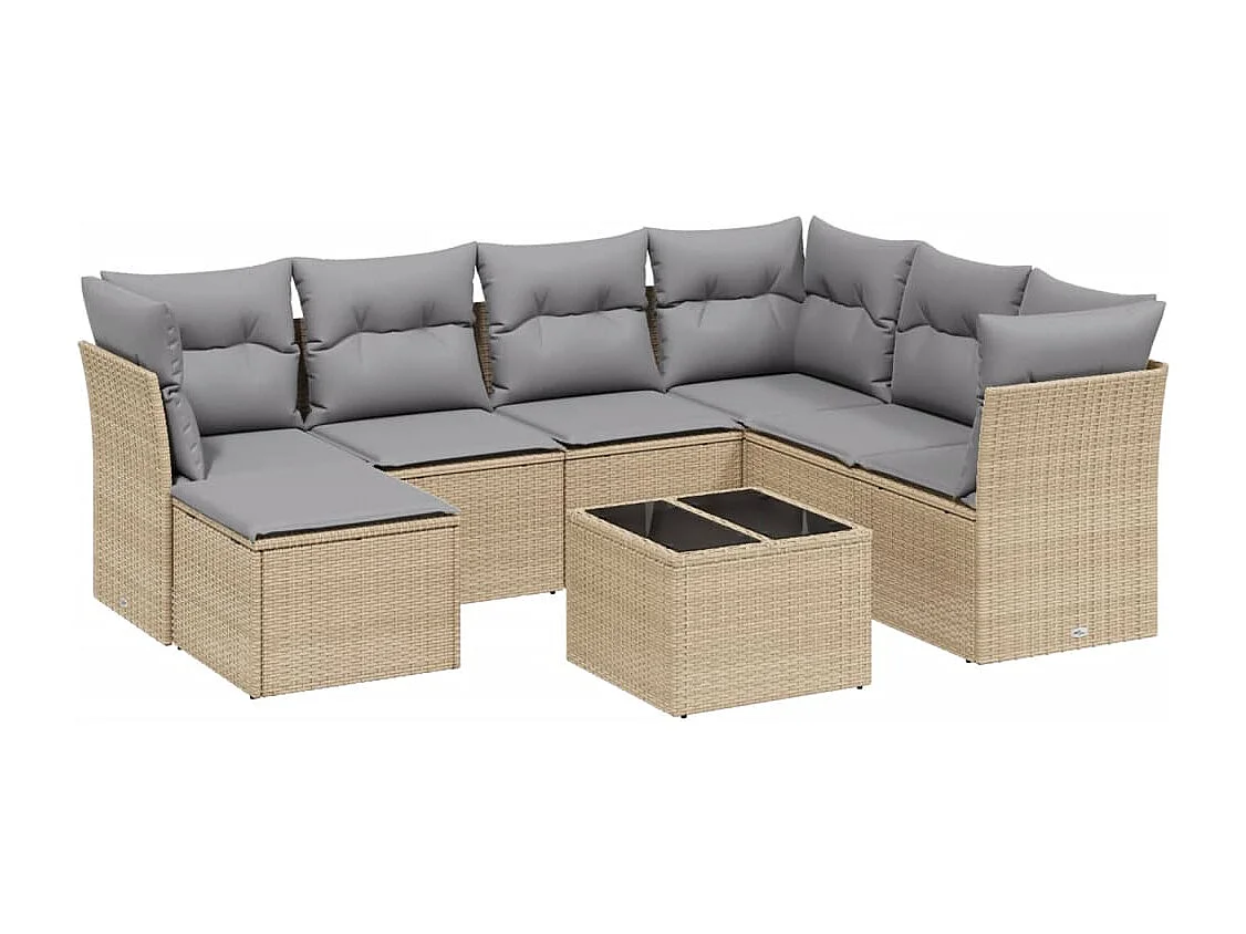 Set Divano da Giardino 8 pz con Cuscini Beige Misto Polyrattan