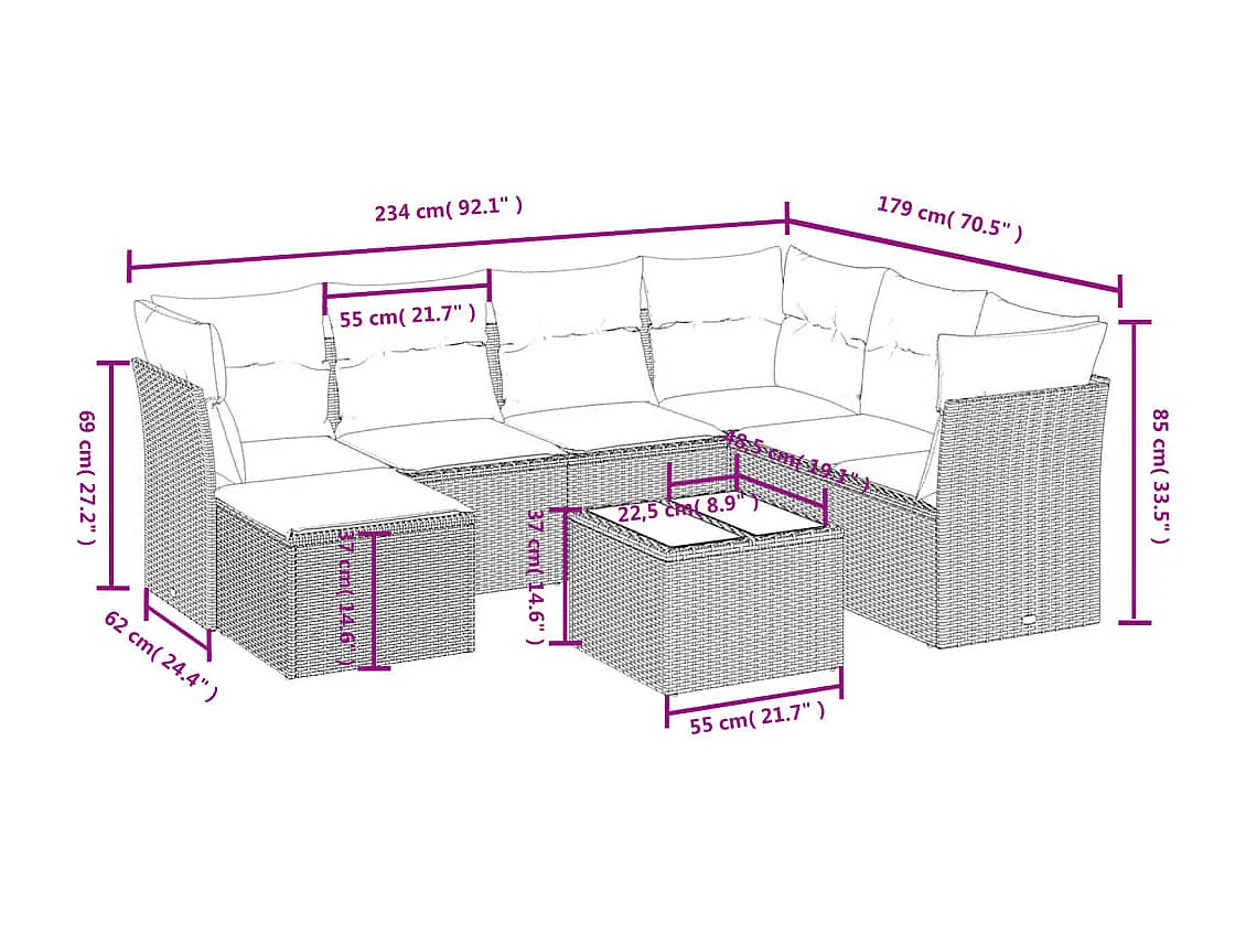 Set Divano da Giardino 8 pz con Cuscini Beige Misto Polyrattan