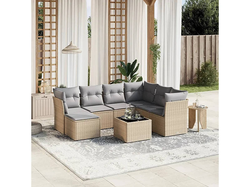 Salon de jardin avec coussins 8pcs mélange beige résine tressée