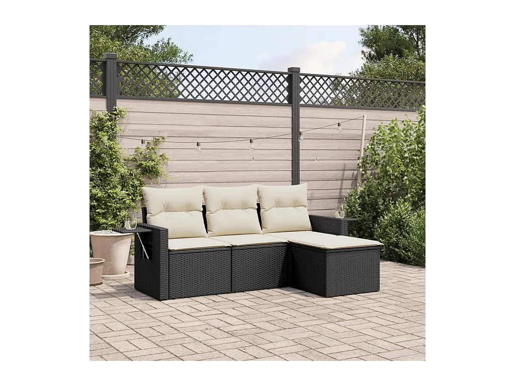 Set Divani da Giardino 4 pz con Cuscini Nero in Polyrattan
