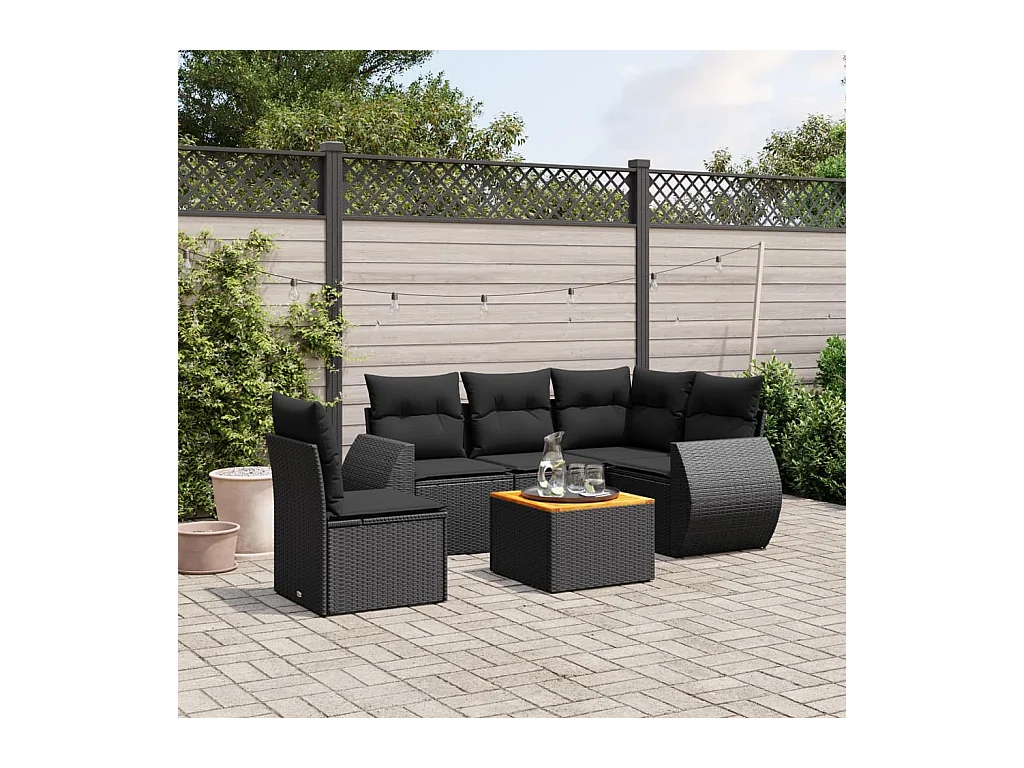 Set Divano da Giardino 6 pz con Cuscini Nero in Polyrattan
