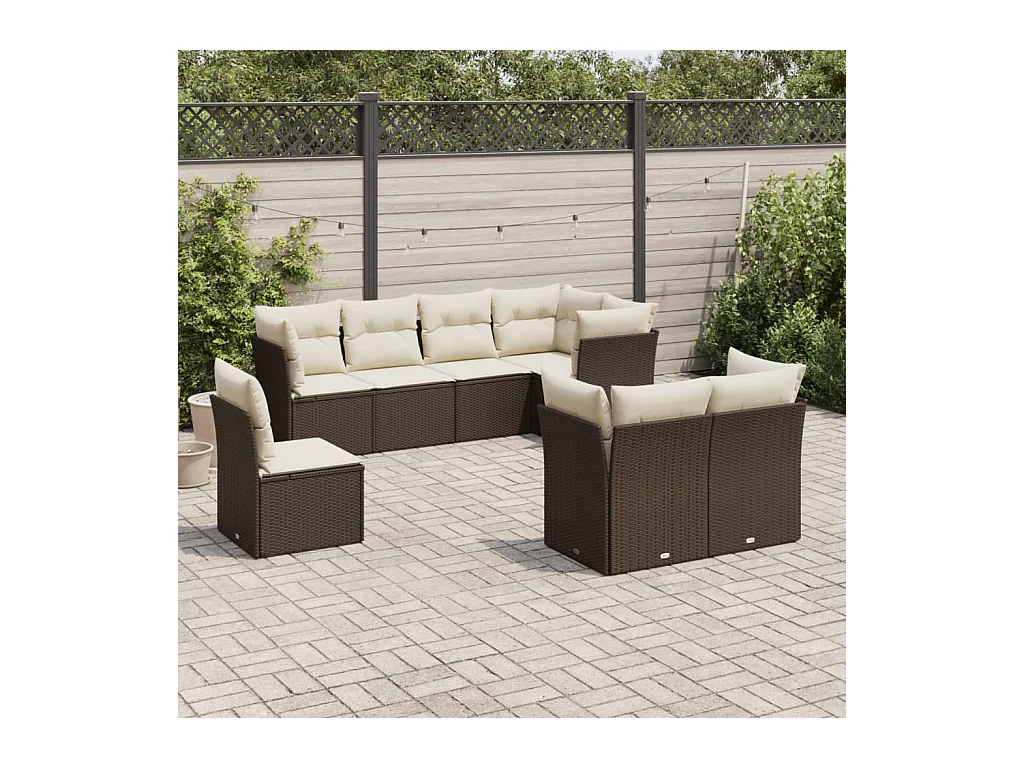 8-delige Loungeset met kussens poly rattan bruin