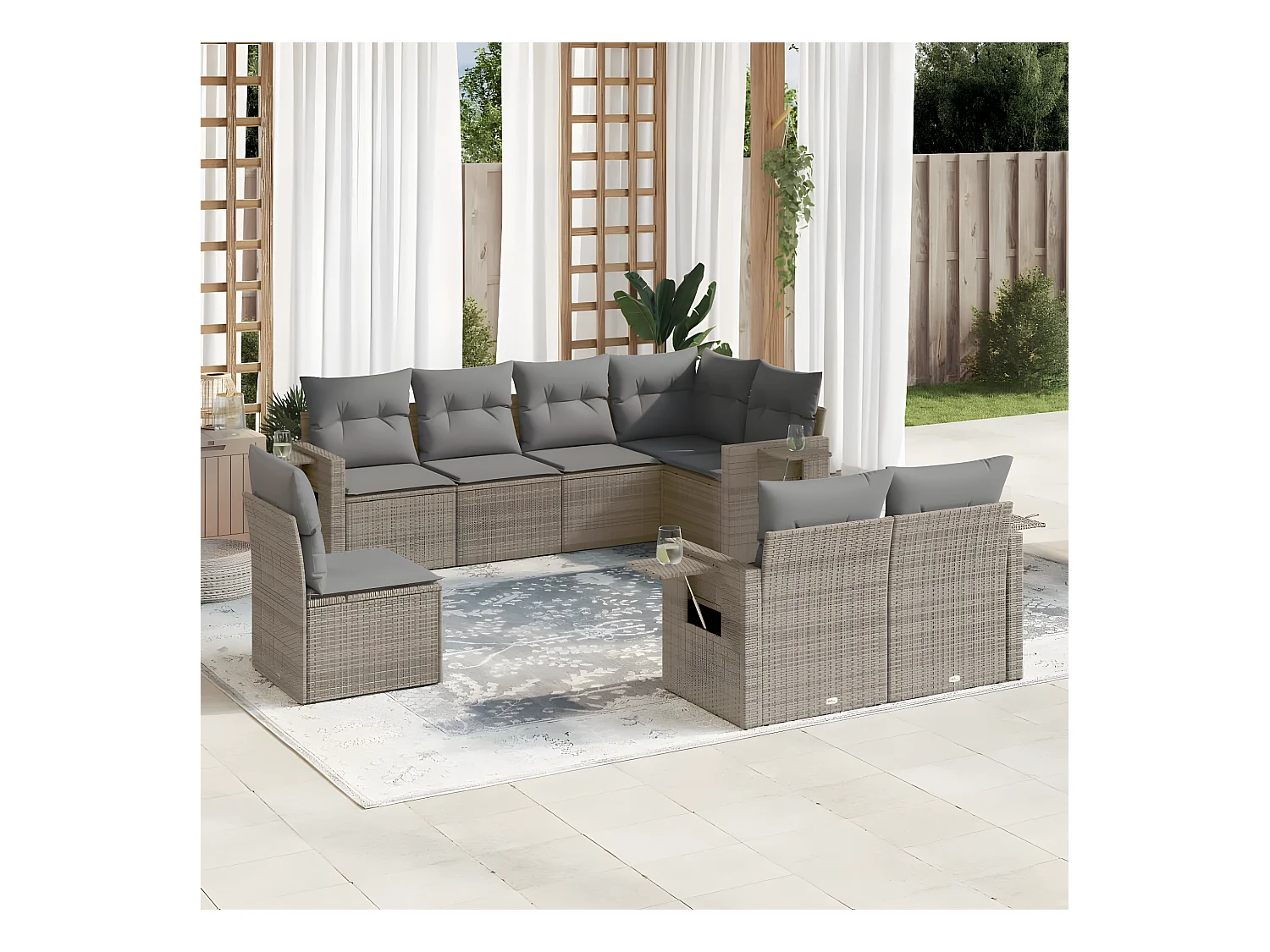 Salon de jardin 8 pcs avec coussins gris résine tressée