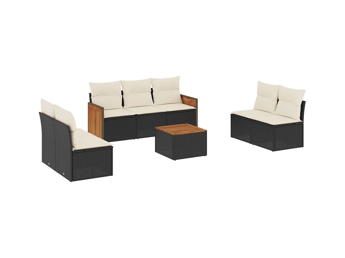 8-tlg. Garten-Sofagarnitur mit Kissen Schwarz Poly Rattan