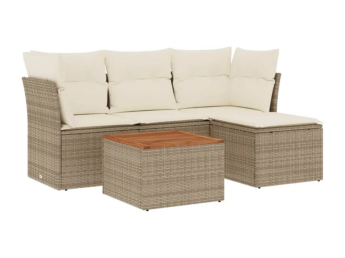 5-delige Loungeset met kussens poly rattan beige