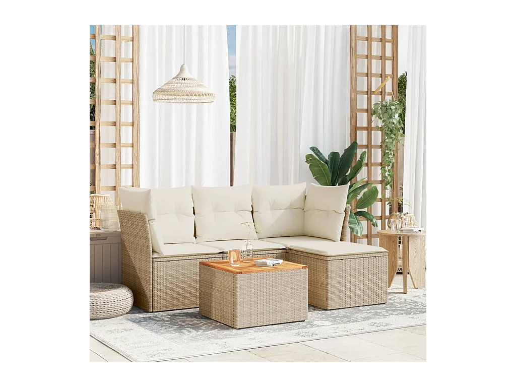 Salon de jardin avec coussins 5 pcs beige résine tressée