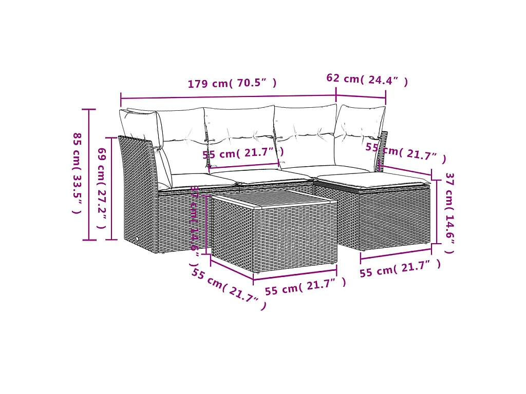 5-tlg. Garten-Sofagarnitur mit Kissen Beige Poly Rattan