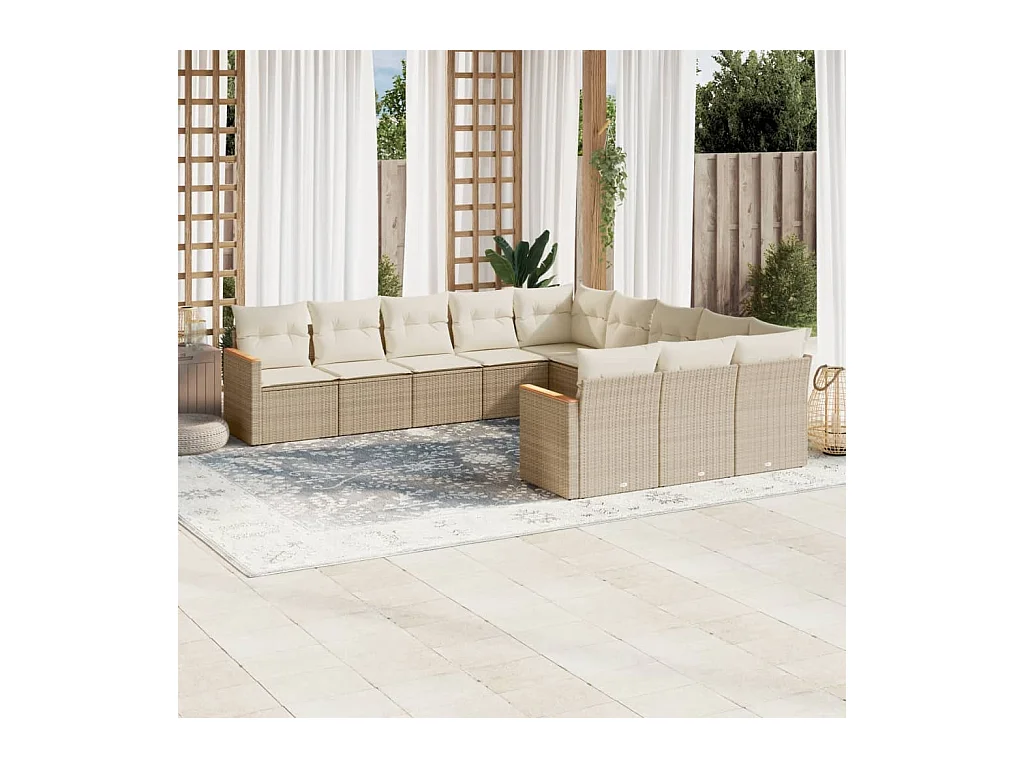 Salon de jardin 11 pcs avec coussins beige résine tressée