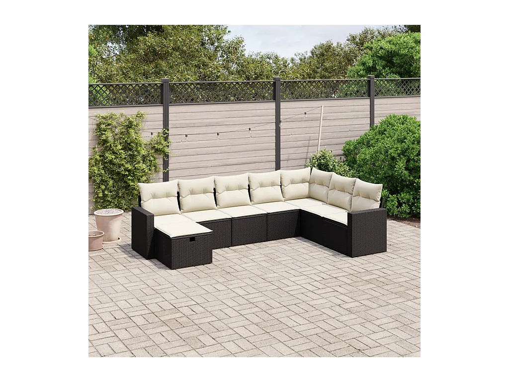 Salon de jardin 8 pcs avec coussins noir résine tressée