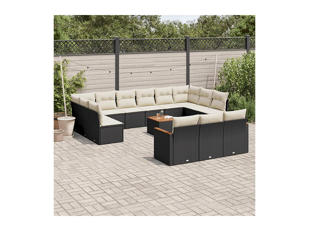 Set Divani da Giardino 14pz con Cuscini in Polyrattan Nero
