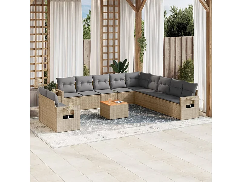 Set Divano da Giardino 12 pz con Cuscini Beige Misto Polyrattan