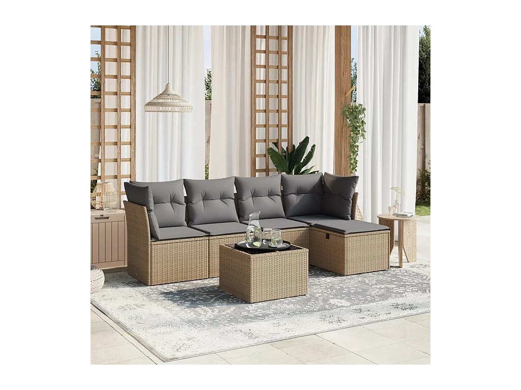 Salon de jardin avec coussins 6pcs mélange beige résine tressée