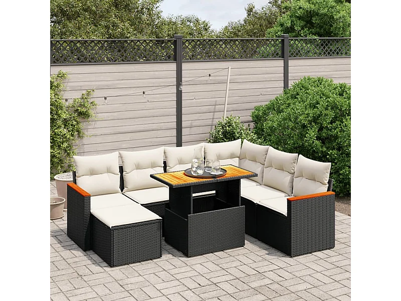8-tlg. Garten-Sofagarnitur mit Kissen Schwarz Poly Rattan